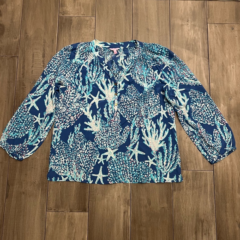 Lilly Pulitzer Elsa Silk Top- Coral Pattern